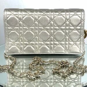 Christian Dior Metallic Cannage Charm Wallet on Chain